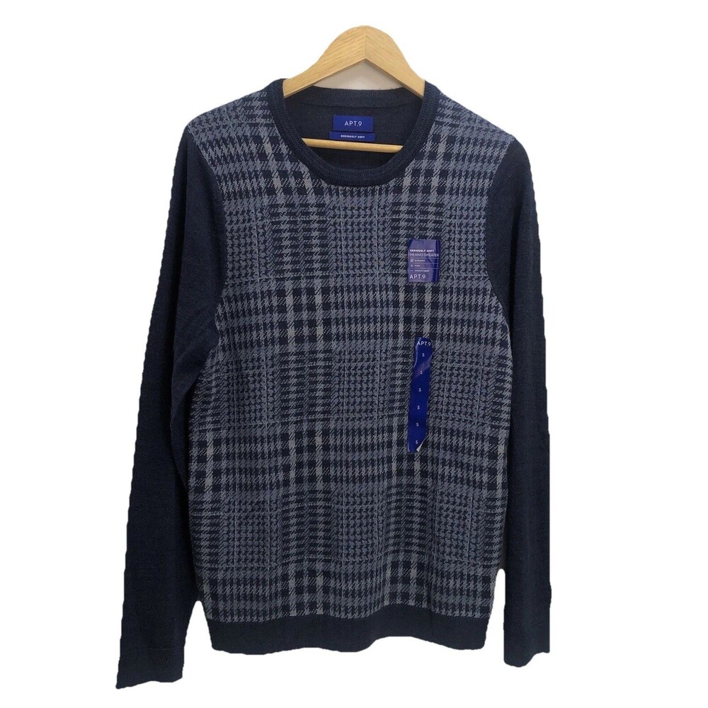 New Apt. 9 Merino Men's Sz Small Sweater Pullover Colorblock Stretch Round Neck